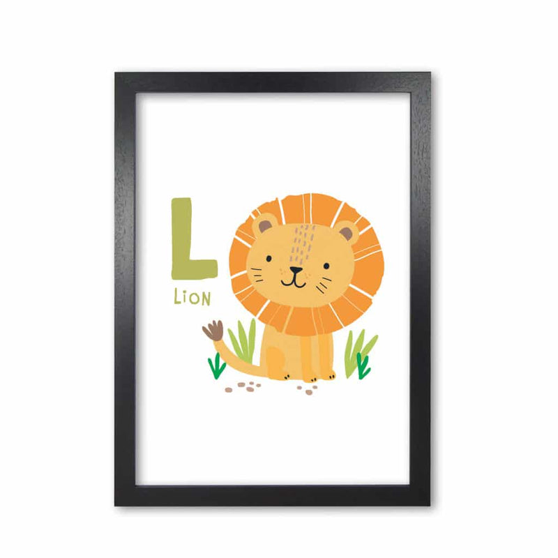 Alphabet animals, l is for lion modern fine art print, framed childrens nursey wall art poster