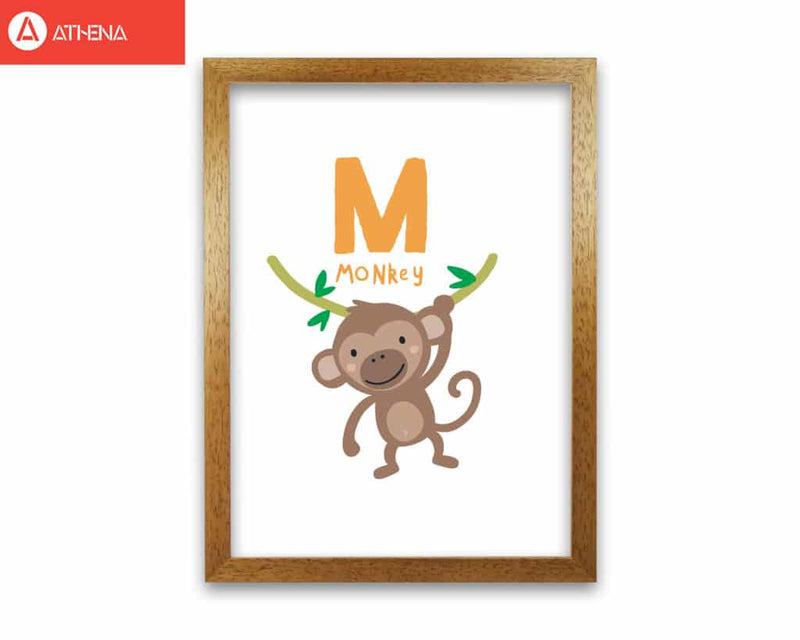 Alphabet animals, m is for monkey modern fine art print, framed childrens nursey wall art poster