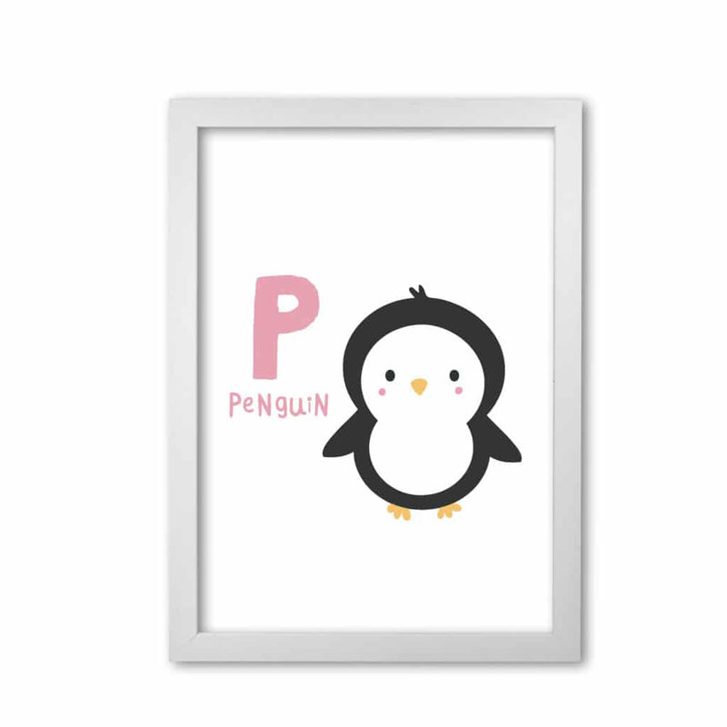 Alphabet animals, p is for penguin modern fine art print, framed childrens nursey wall art poster
