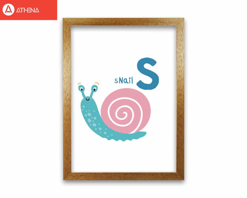 Alphabet animals, s is for snail modern fine art print, framed childrens nursey wall art poster