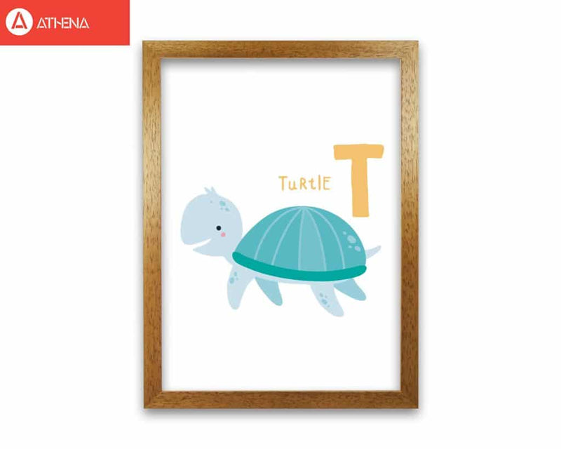 Alphabet animals, t is for turtle modern fine art print, framed childrens nursey wall art poster