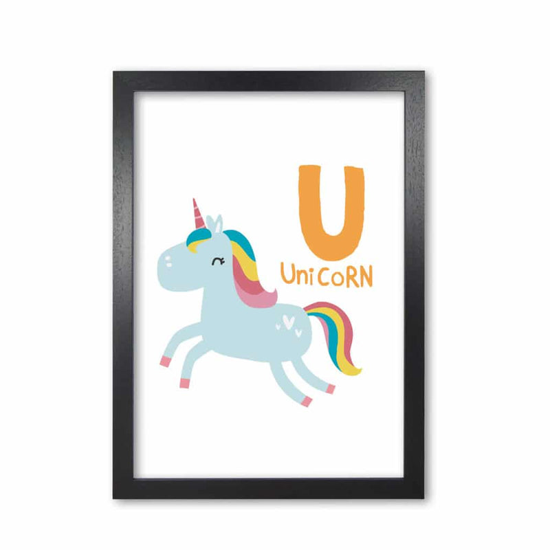 Alphabet animals, u is for unicorn modern fine art print, framed childrens nursey wall art poster