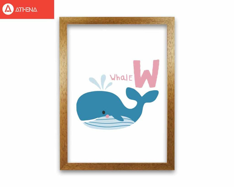 Alphabet animals, w is for whale modern fine art print, framed childrens nursey wall art poster