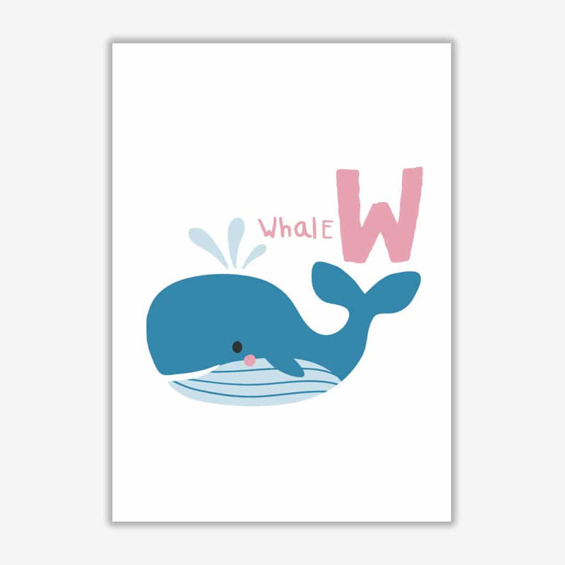 Alphabet animals, w is for whale modern fine art print, framed childrens nursey wall art poster