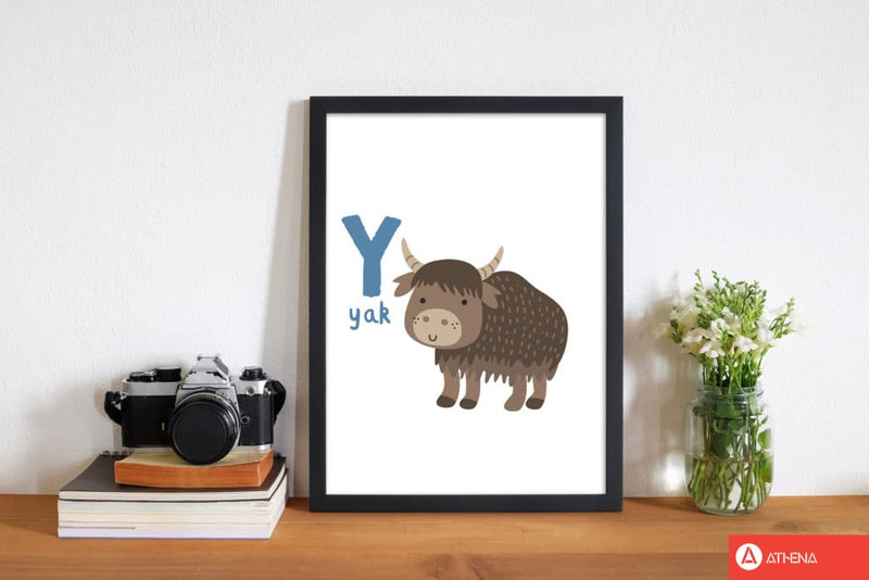 Alphabet animals, y is for yak modern fine art print, framed childrens nursey wall art poster