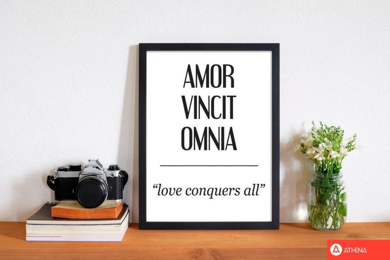 Amor vincit omnia modern fine art print, framed typography wall art