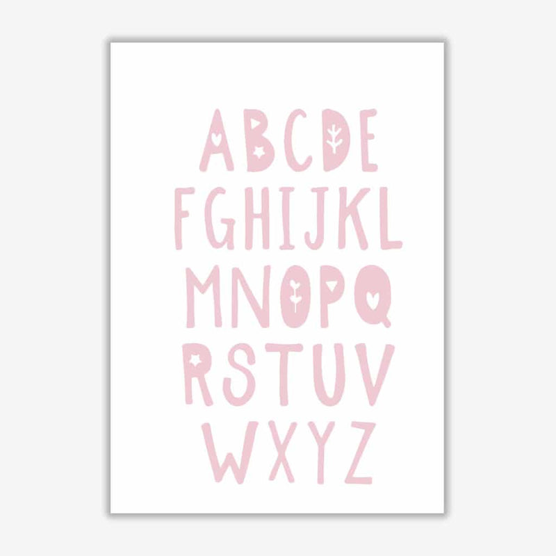 Baby pink alphabet modern fine art print, framed childrens nursey wall art poster