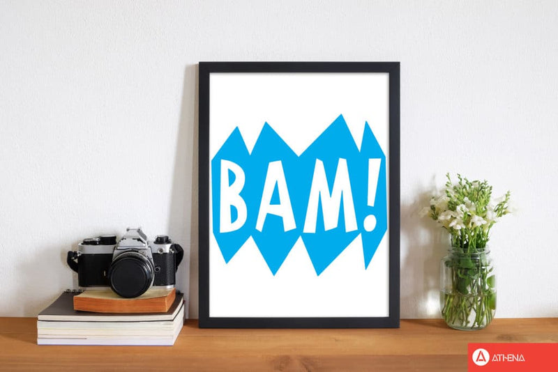 Bam! blue modern fine art print, framed childrens nursey wall art poster