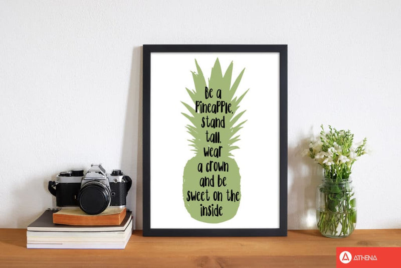 Be a pineapple green modern fine art print, framed typography wall art