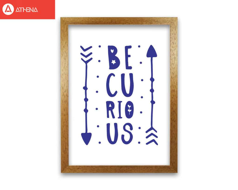 Be curious navy modern fine art print, framed typography wall art