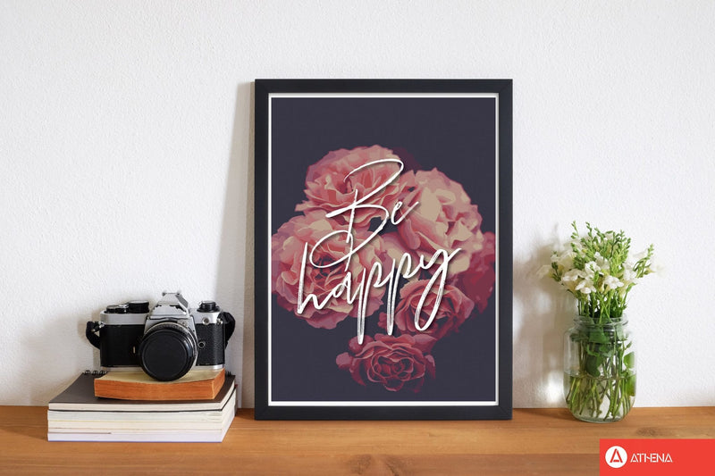 Be happy floral modern fine art print, framed botanical &