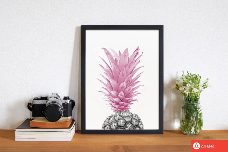 Black and pink pineapple modern fine art print, framed kitchen wall art