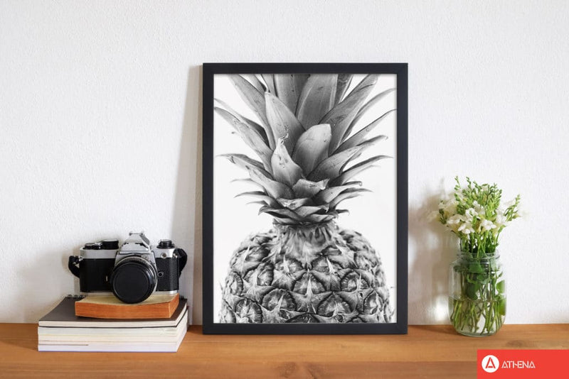 Black and white pineapple modern fine art print, framed kitchen wall art