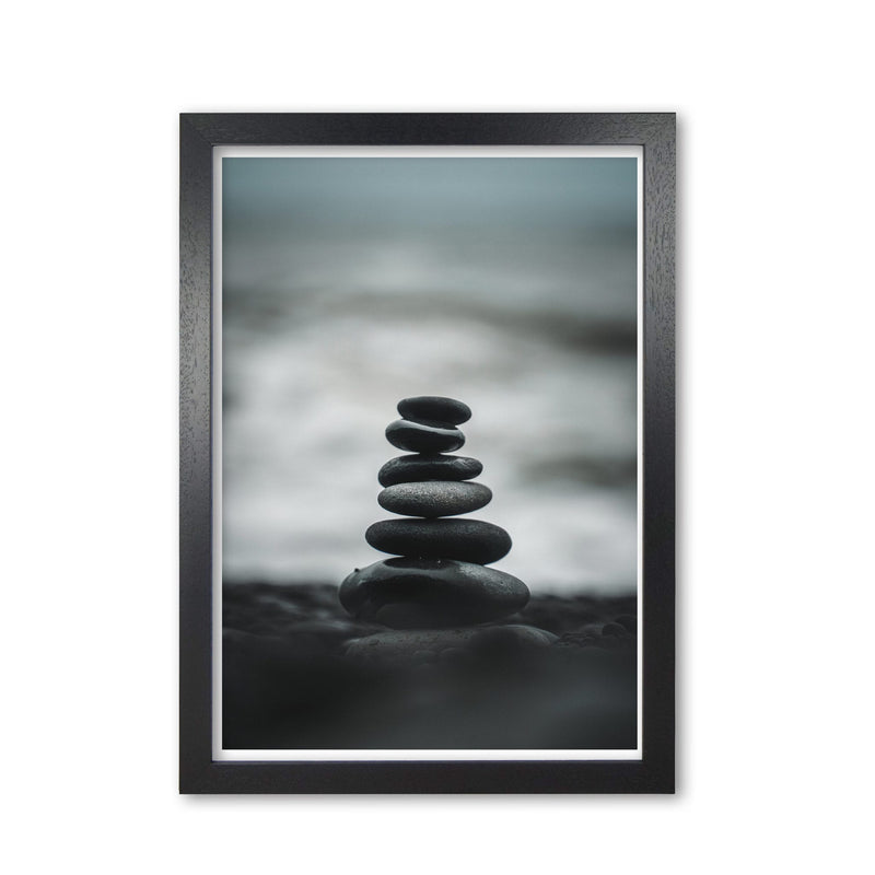 Black pebble stack modern fine art print, framed botanical &