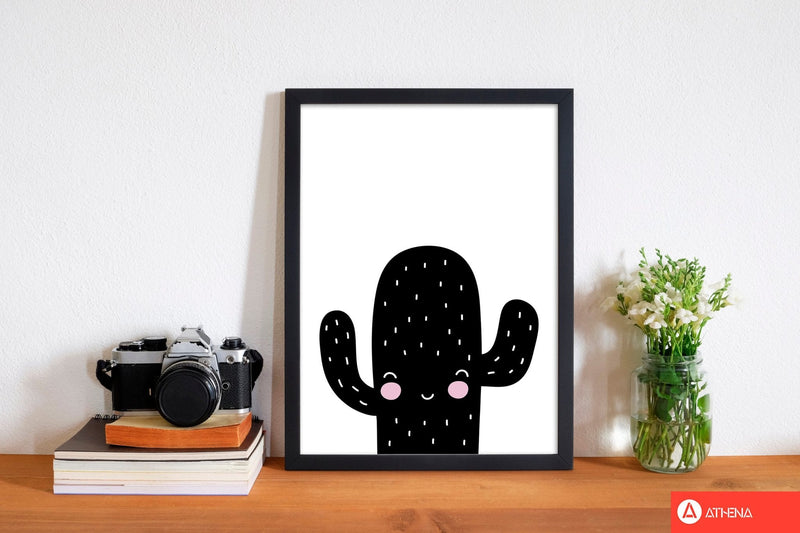 Black scandi cactus modern fine art print, framed botanical &