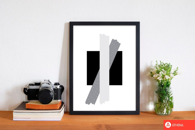 Black square with grey bow abstract modern fine art print