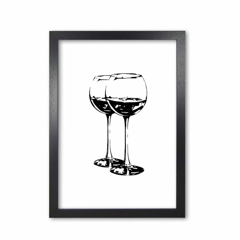 Black wine glasses modern fine art print, framed kitchen wall art
