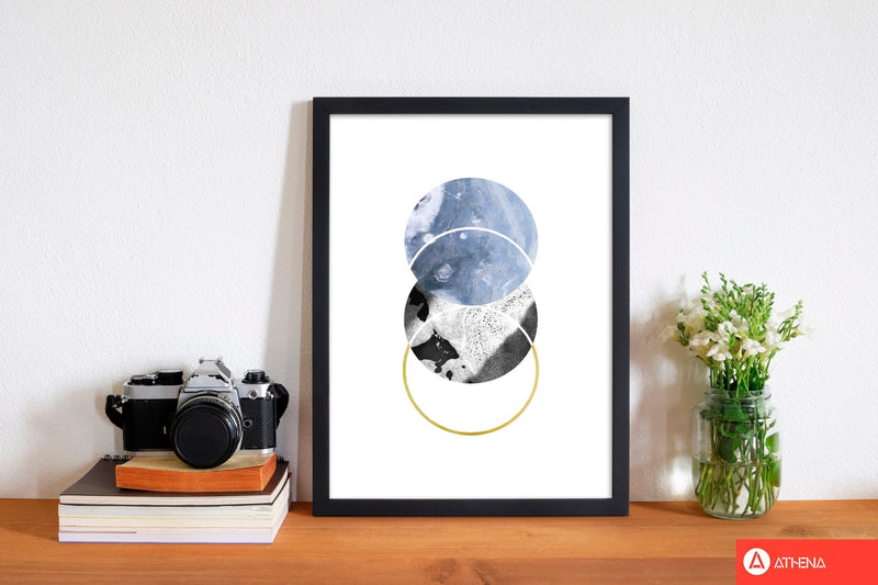 Blue and gold abstract circles modern fine art print
