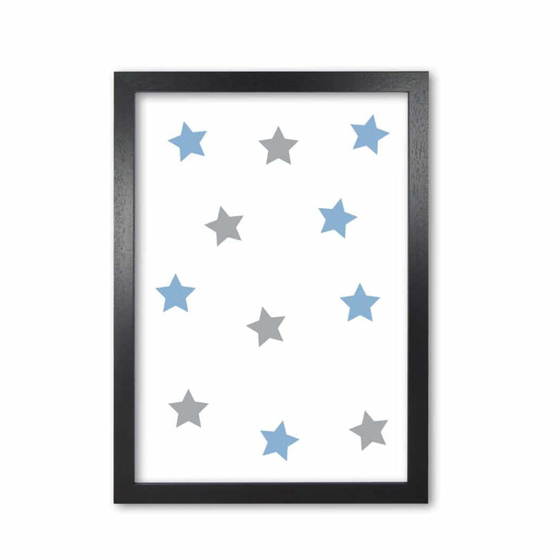 Blue and grey stars modern fine art print, framed childrens nursey wall art poster