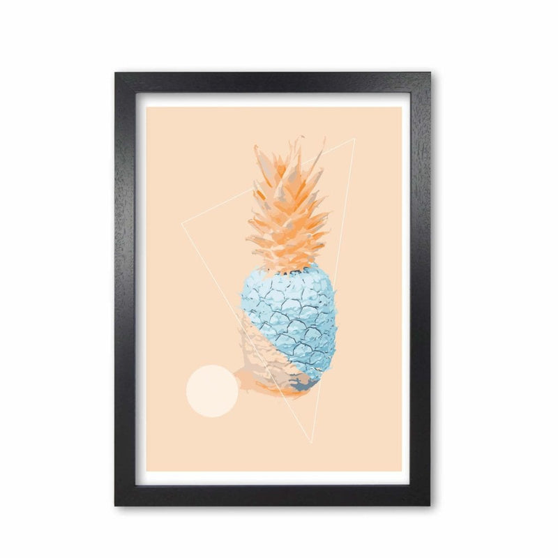 Blue and pink pineapple modern fine art print, framed kitchen wall art
