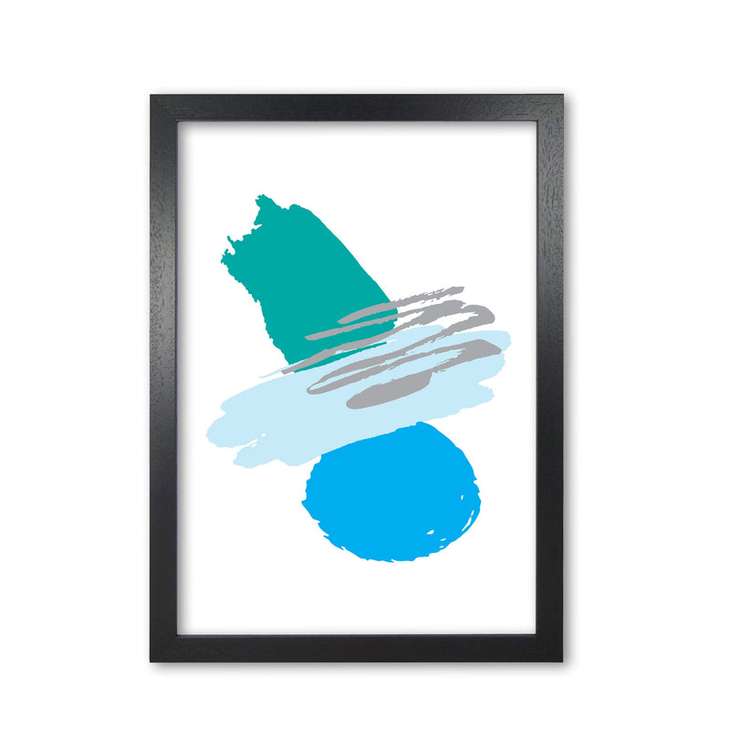 Blue and teal abstract paint shapes modern fine art print
