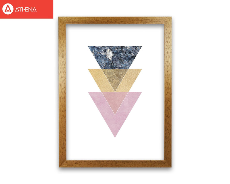 Blue, gold and pink abstract triangles modern fine art print