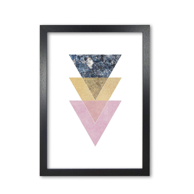 Blue, gold and pink abstract triangles modern fine art print