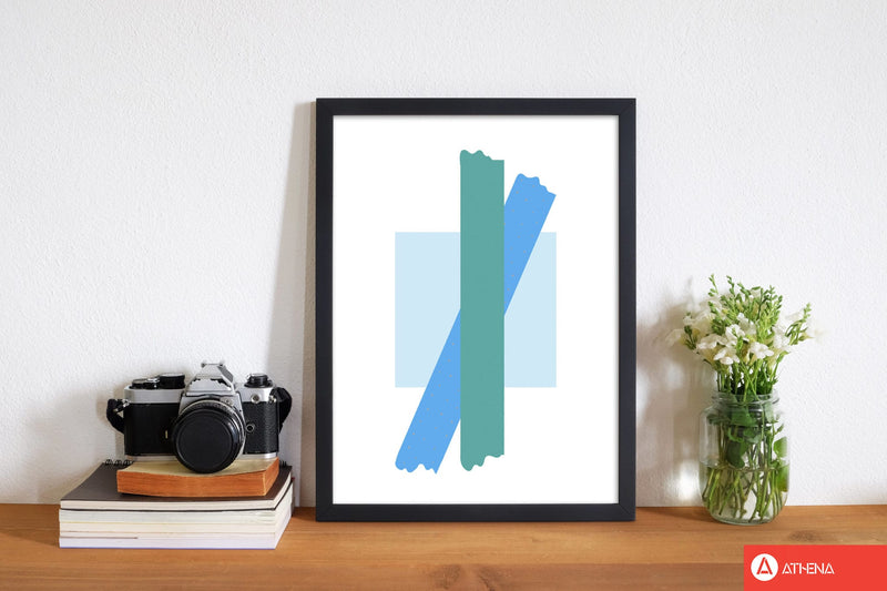 Blue square with blue and teal bow abstract modern fine art print