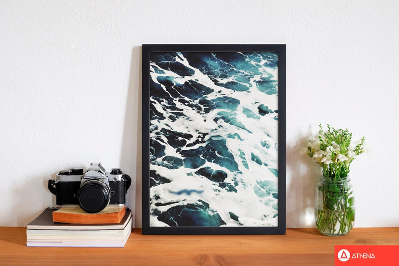 Blue white water modern fine art print, framed botanical &