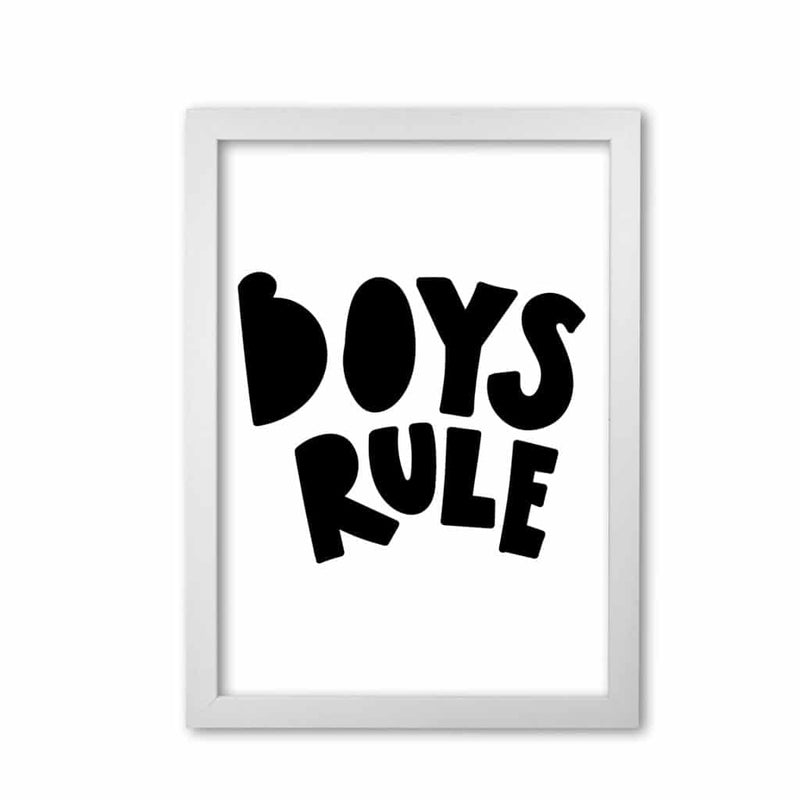 Boys rule black modern fine art print, framed childrens nursey wall art poster