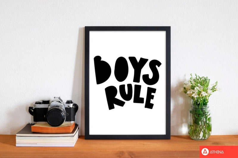 Boys rule black modern fine art print, framed childrens nursey wall art poster