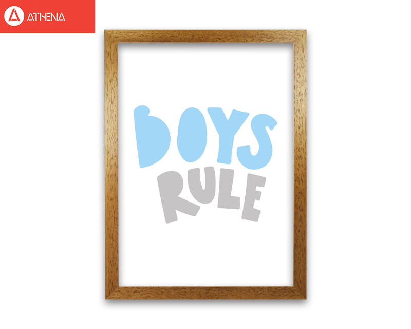 Boys rule grey and light blue modern fine art print, framed typography wall art