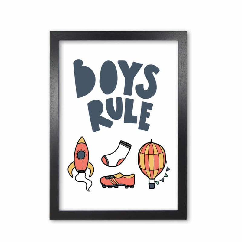 Boys rule illustrations modern fine art print, framed childrens nursey wall art poster