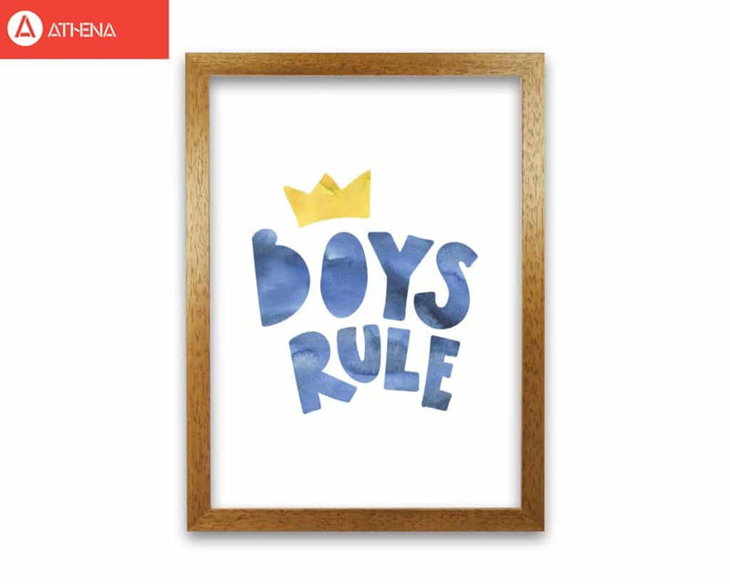 Boys rule watercolour modern fine art print, framed childrens nursey wall art poster
