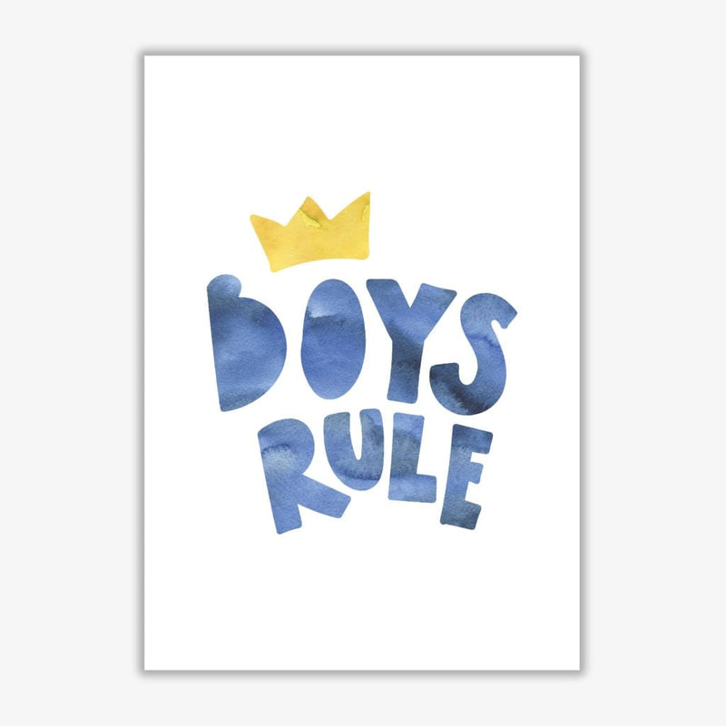 Boys rule watercolour modern fine art print, framed childrens nursey wall art poster