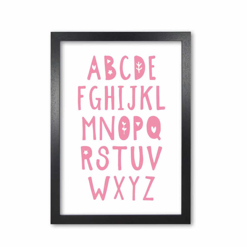Bright pink alphabet modern fine art print, framed childrens nursey wall art poster