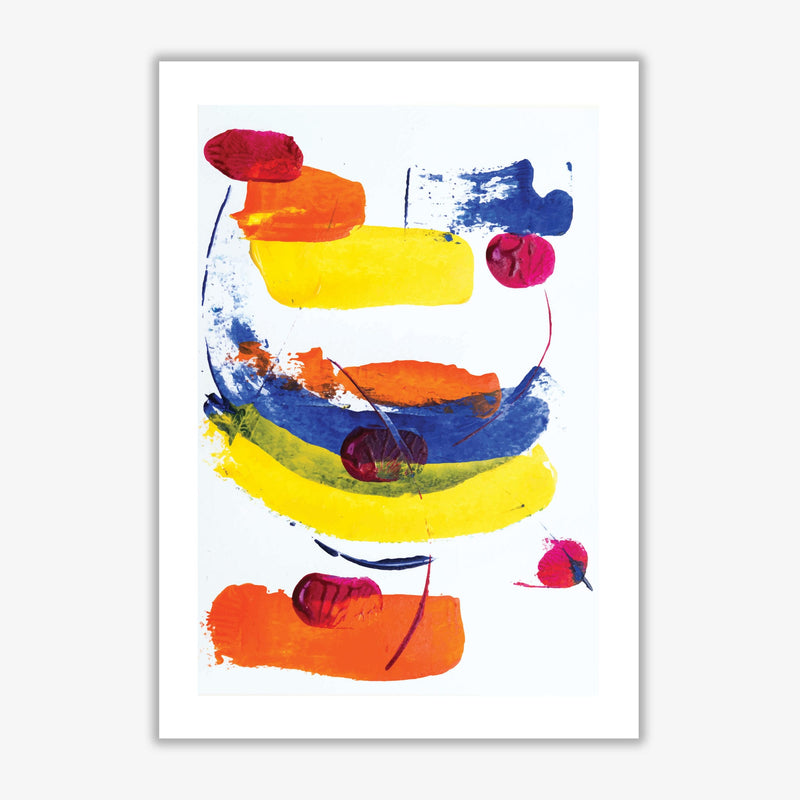 Bright yellow, blue and red abstract paint strokes modern fine art print