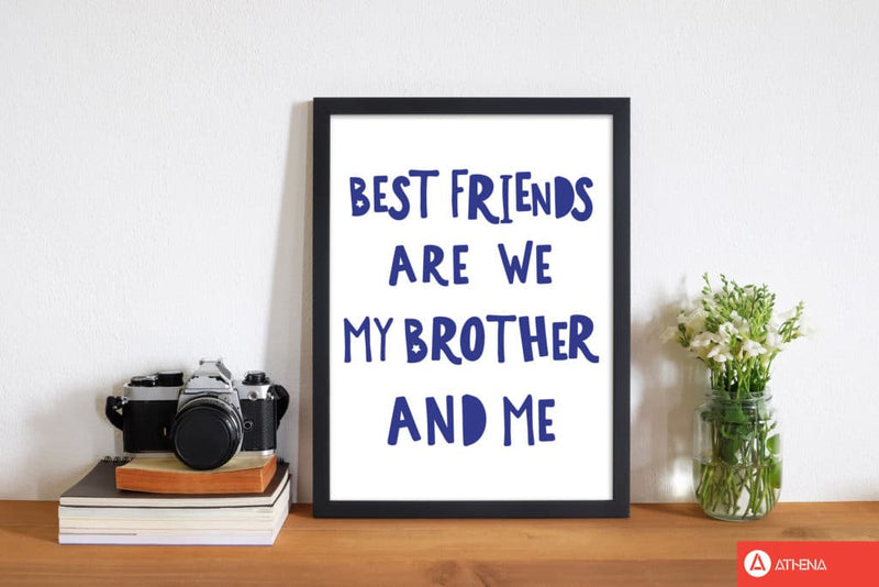 Brother best friends navy modern fine art print, framed childrens nursey wall art poster