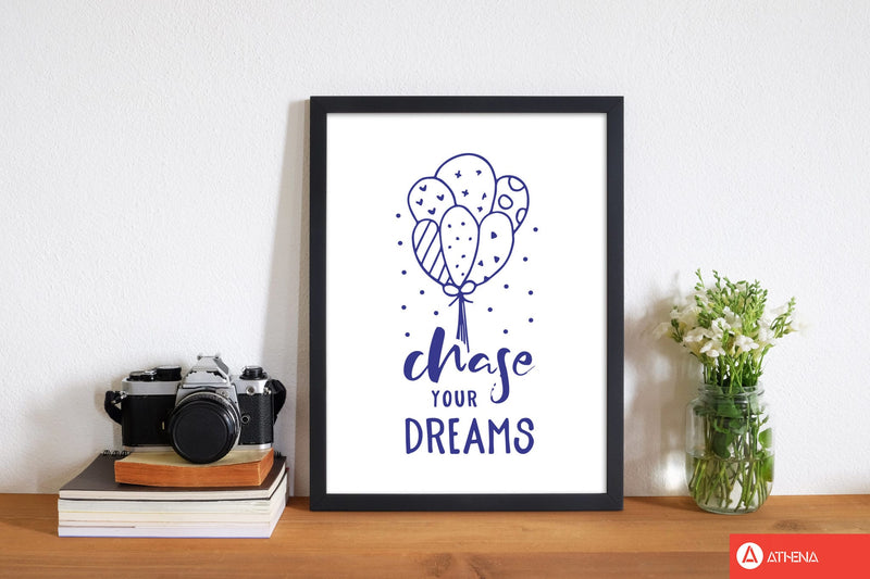 Chase your dreams navy modern fine art print, framed typography wall art
