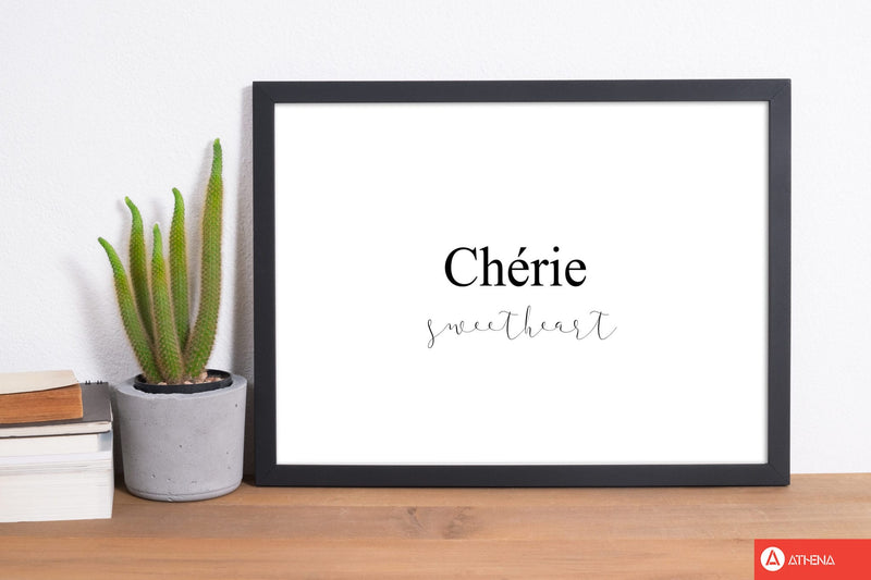 Chérie modern fine art print, framed typography wall art