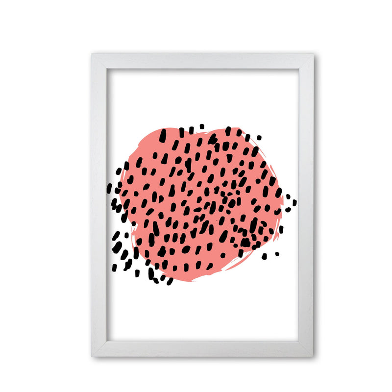 Coral blob with black polka dots abstract modern fine art print