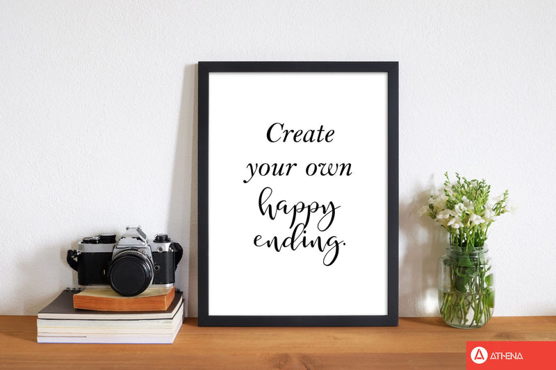 Create your own happy ending modern fine art print, framed typography wall art