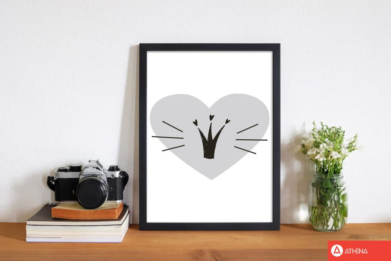 Crown with grey heart modern fine art print, framed childrens nursey wall art poster