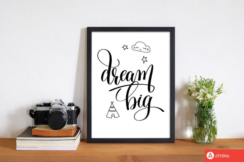 Dream big black modern fine art print, framed childrens nursey wall art poster