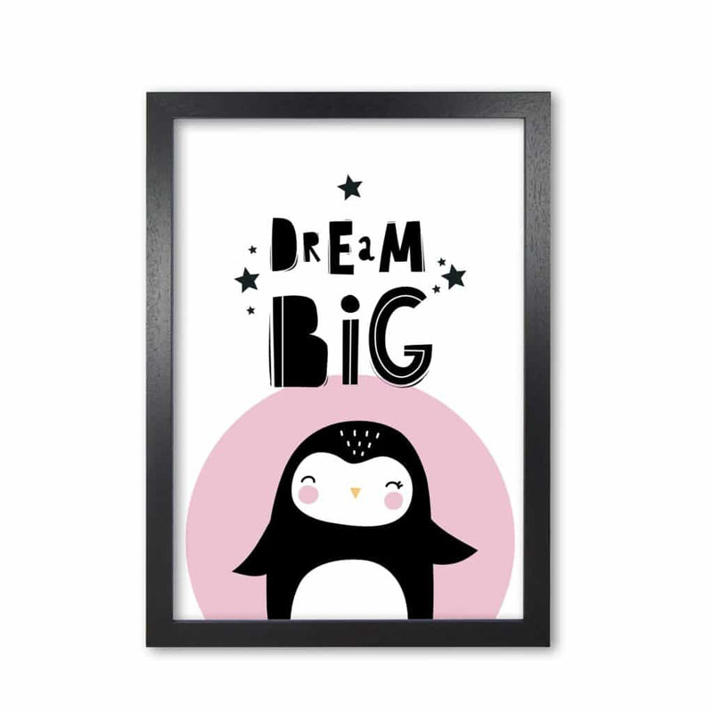 Dream big penguin modern fine art print, framed childrens nursey wall art poster