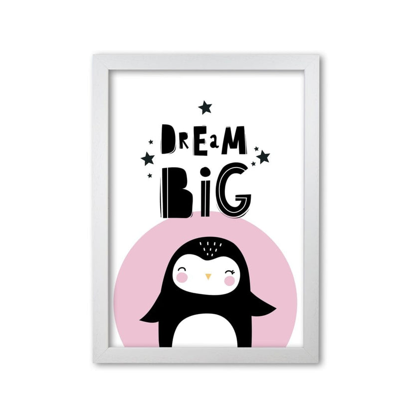 Dream big penguin modern fine art print, framed childrens nursey wall art poster