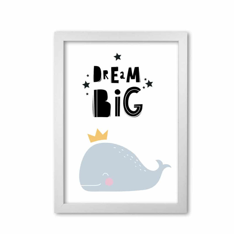 Dream big whale modern fine art print, framed childrens nursey wall art poster