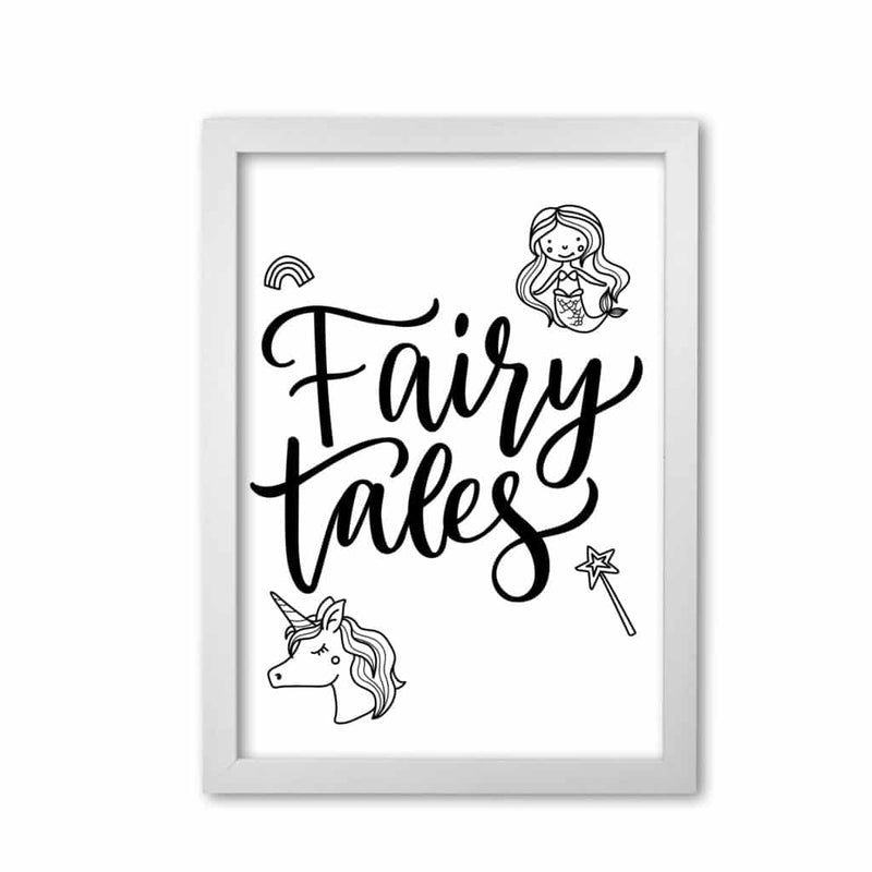 Fairy tales black modern fine art print, framed childrens nursey wall art poster