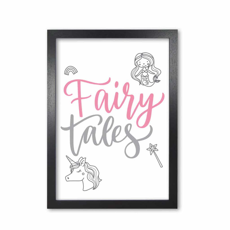 Fairy tales pink and grey modern fine art print, framed childrens nursey wall art poster