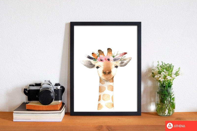 Forest friends, floral cute giraffe modern fine art print